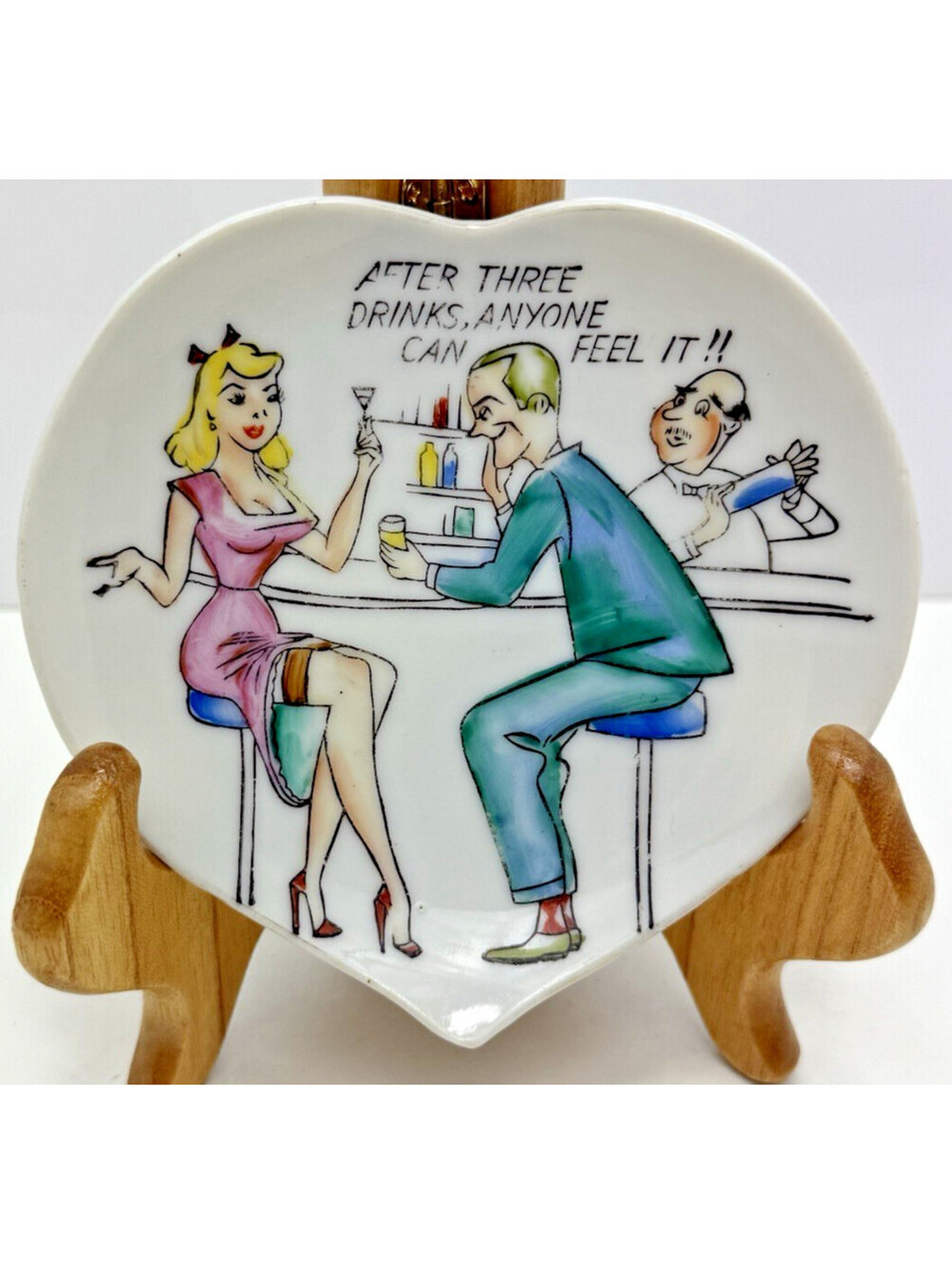 Vtg Japan Heart Dish Novelty Bar MCM Kitsch Funny Hand Painted Mini Decor